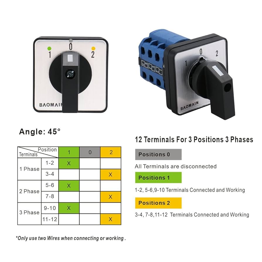 Baomain 660V 20A On-Off-On 3 Positions 12 Terminals